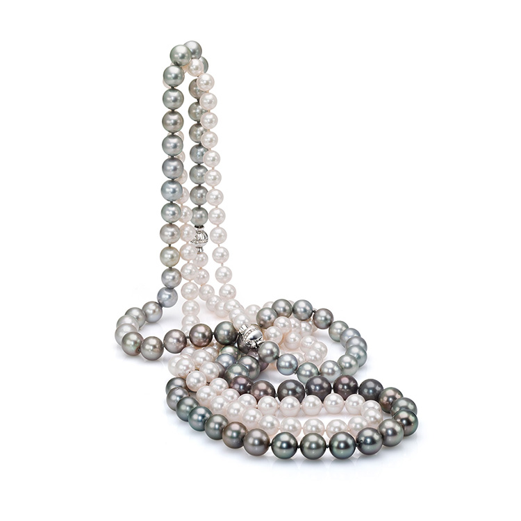 Sautoir Necklace Japanese and Tahiti Pearls