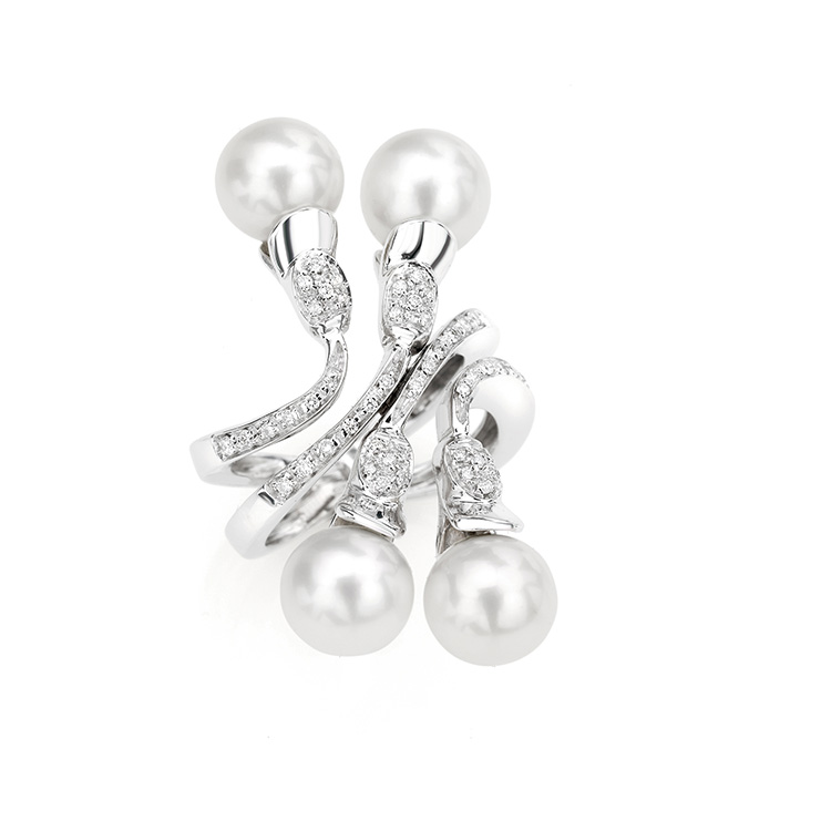 Ring white gold 18kt brilliant cut diamonds 0,30ct Japanese Pearls